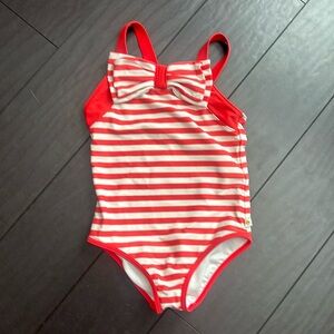 Kate Spade girls bow coral striped one piece bathing suit size 6 EUC
